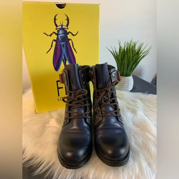 Fly London Navy Lace up Leather Ankle Boots with Seat belt buckle. SZ: EU 36 - Picture 11 of 12